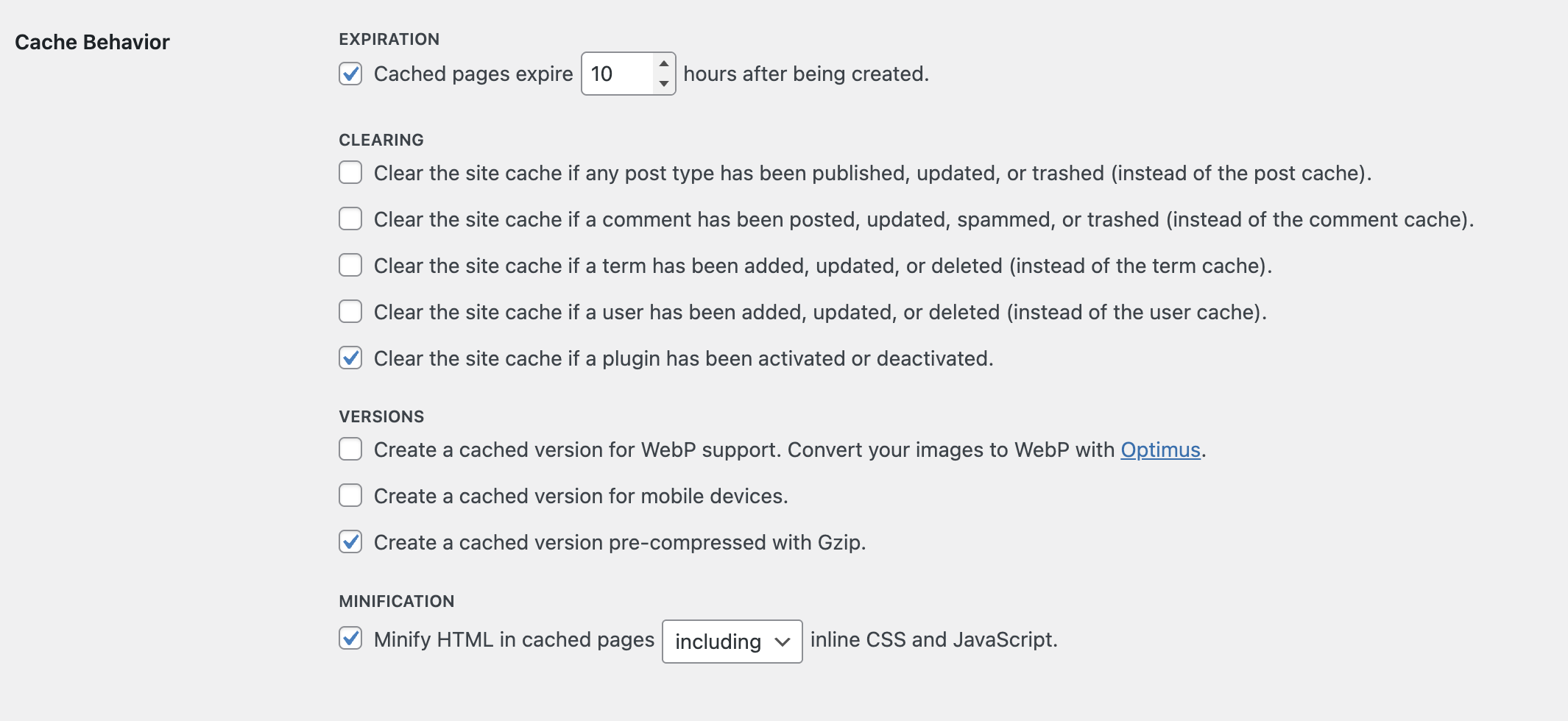 Cache Enabler Settings