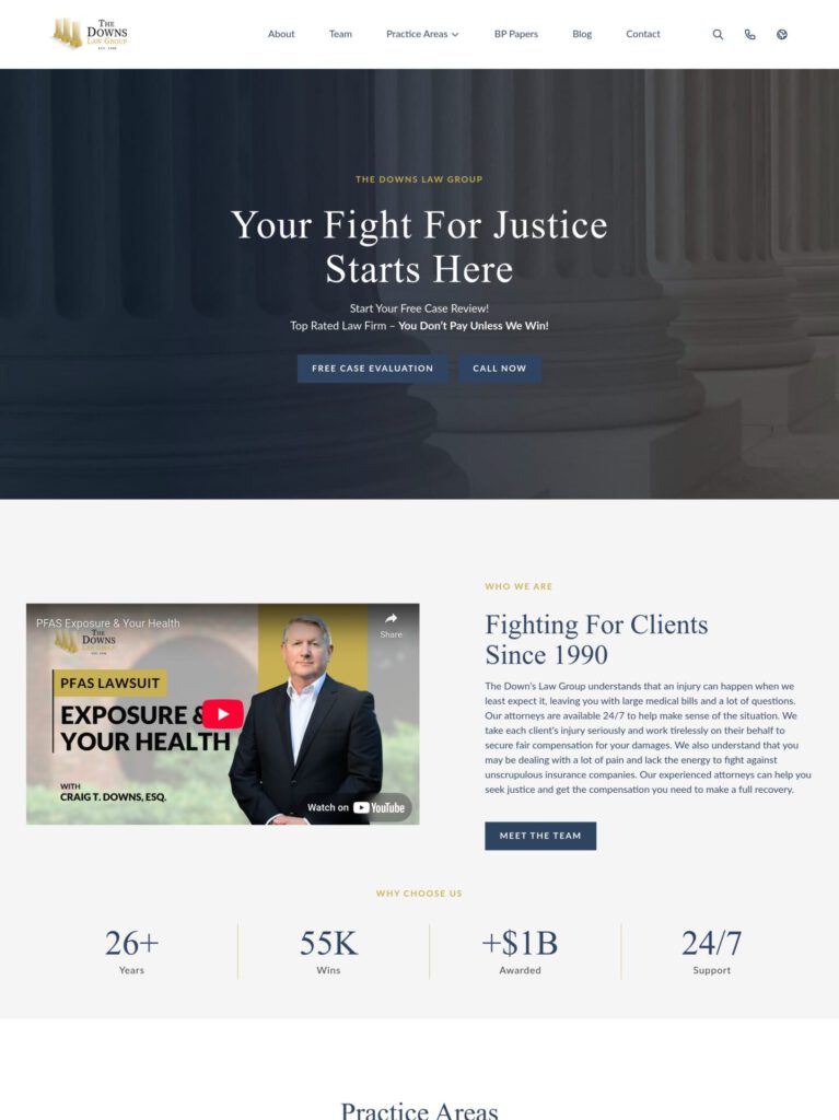 Downs Law Group tablet view